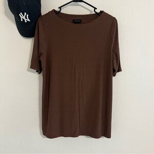 J.Jill Shirt Womens Medium Mahogony WEAREVER Ribbed Short Sleeve Top Stretch